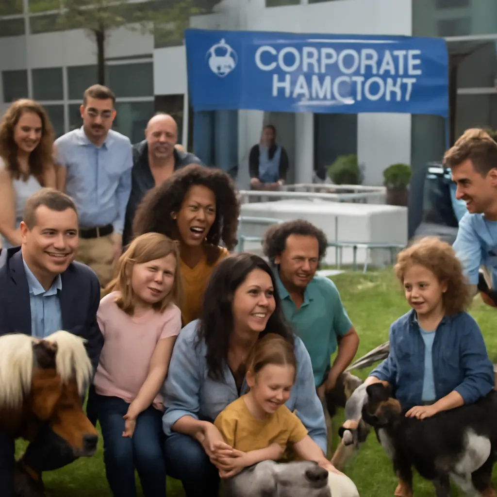 Korporatīvs pasākums ar mobilo zoo - darbinieku ģimenes bauda laiku ar dzīvniekiem